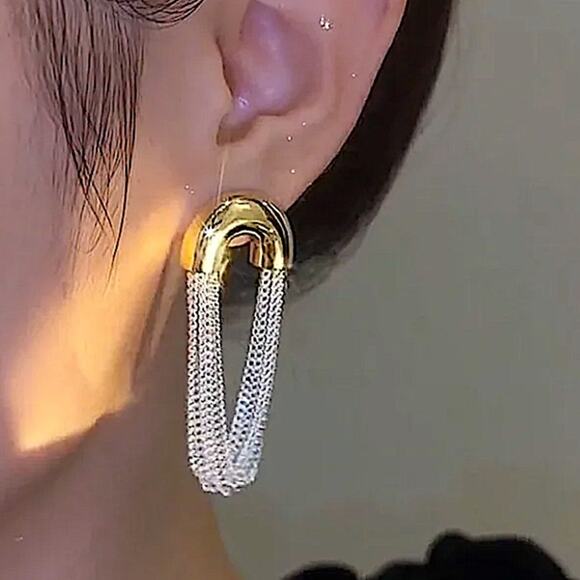 Gold Silver Chain Link Dangle Earrings Punk Retro Minimalist - Picture 7 of 10
